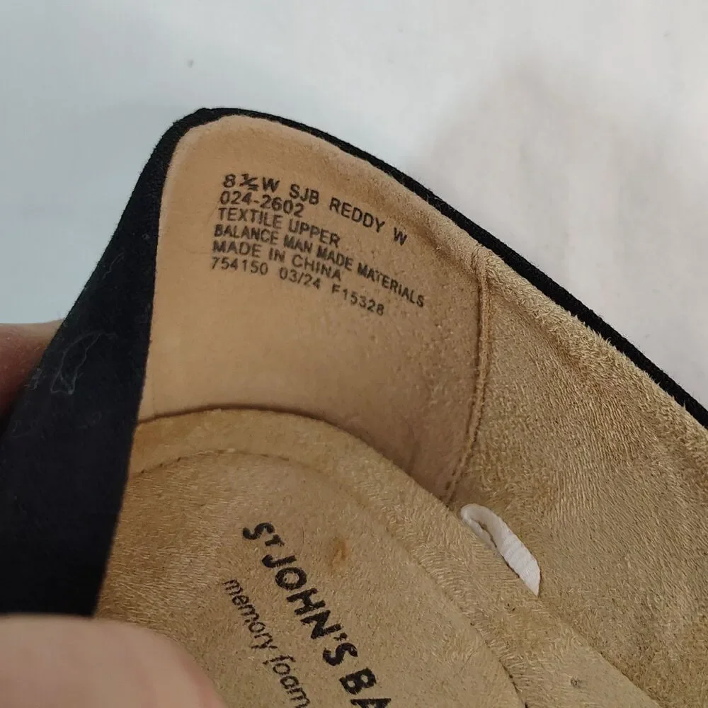 St. John’s Bay Women’s 8.5W Black Espadrille Wedge Flats Memory Foam Comfort